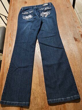 Baccini Women Denim Embellished Bootcut Jeans, size 9/10